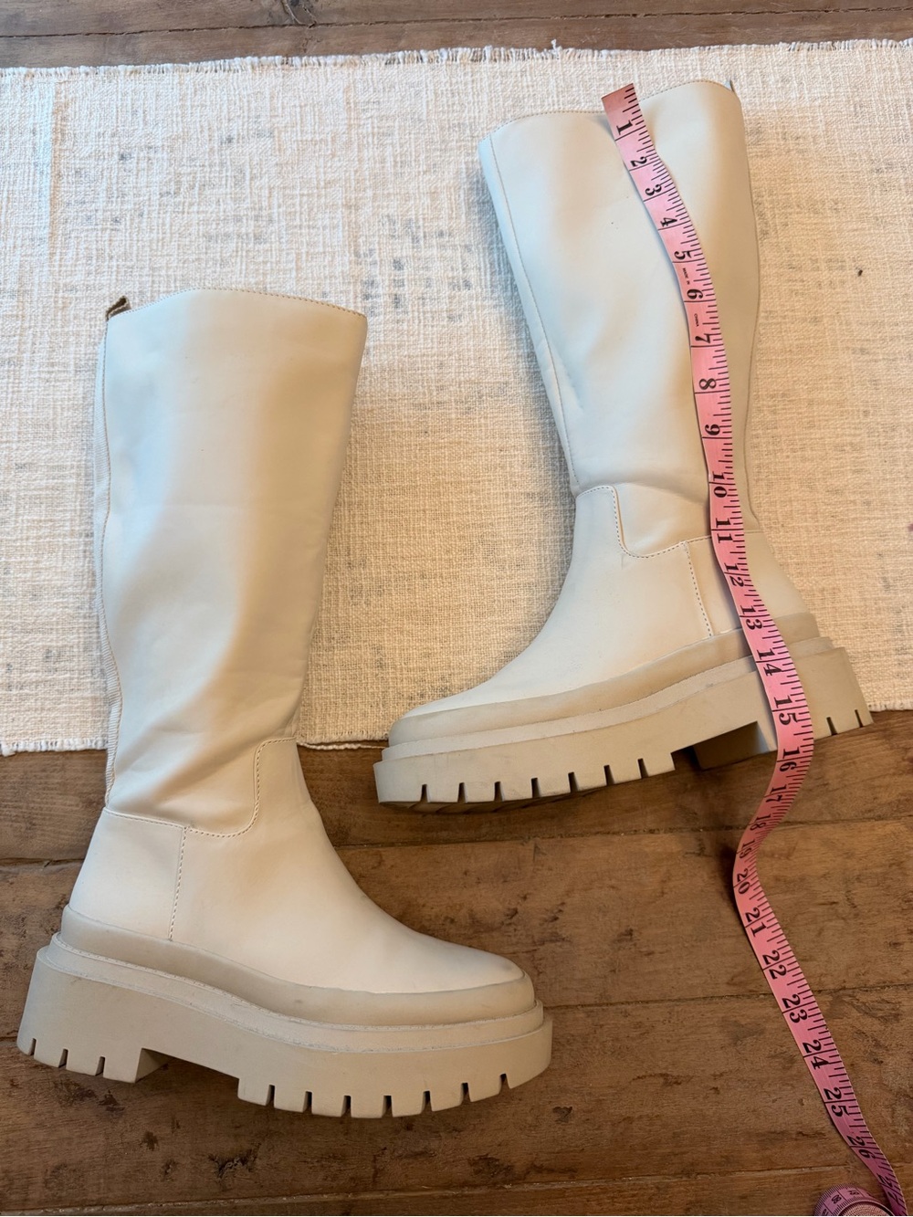 Steve Madden Cream Lug-Sole Knee High Boots